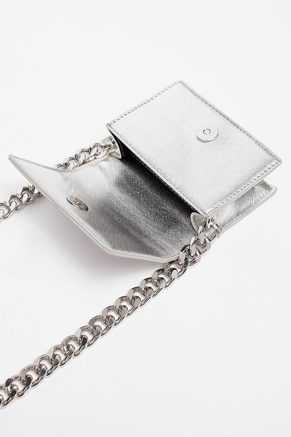 Silver Metallic Chain Cross Body Bag