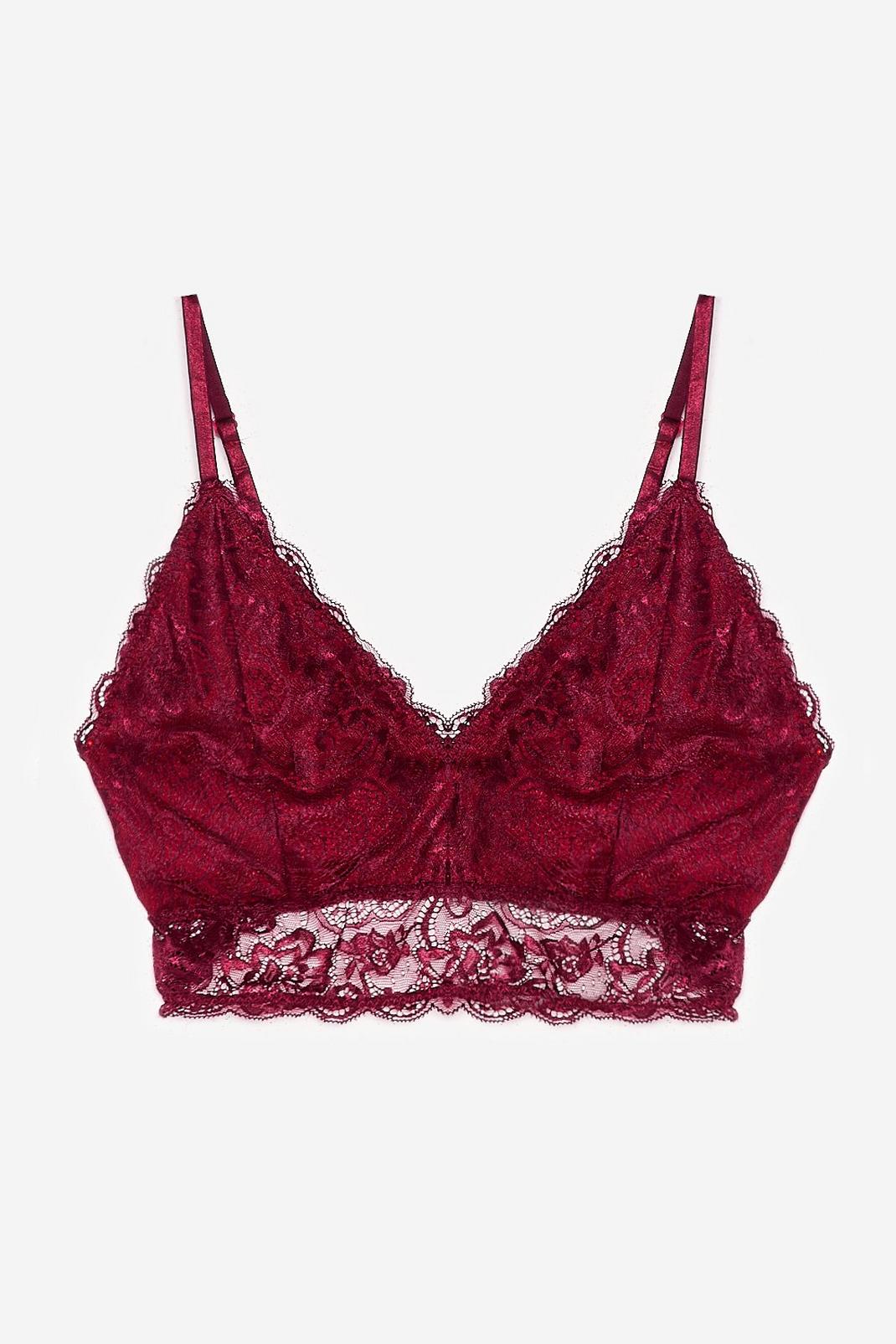 Burgundy Lace Work Things Out Plus Bra Top image number 1