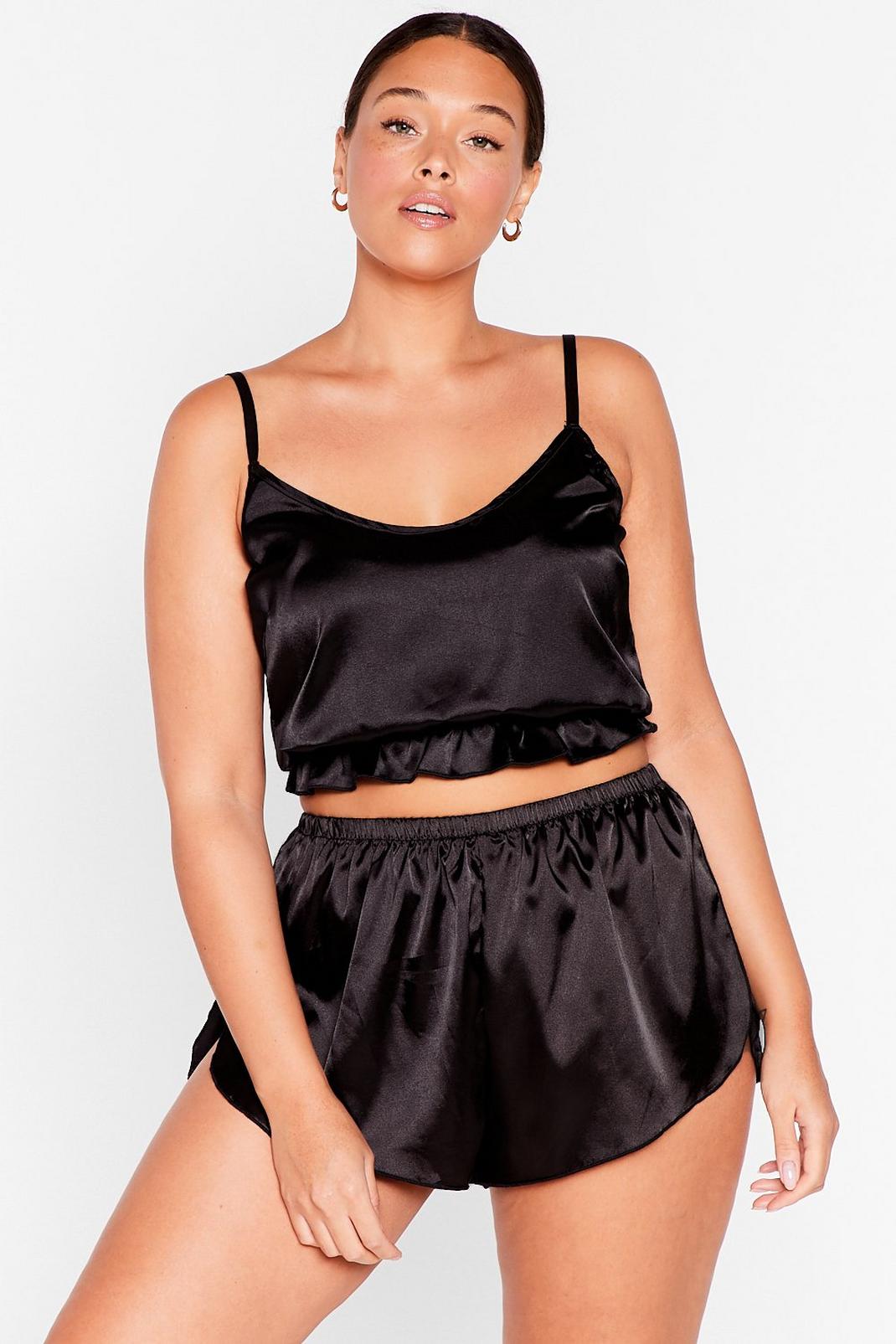 Black Plus Size Cami and Shorts Pyjama Set image number 1