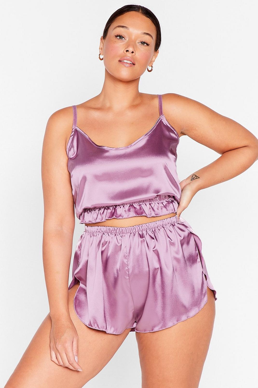 Lilac Plus Size Cami and Shorts Pyjama Set image number 1