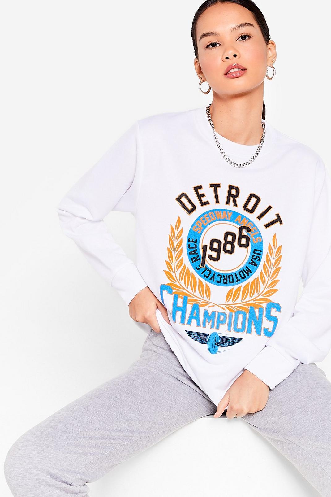 White Detroit Champions Relaxed Graphic Sweatshirt image number 1
