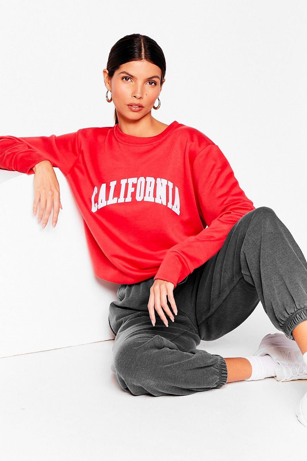 Red California Oversized Graphic Sweatshirt image number 1