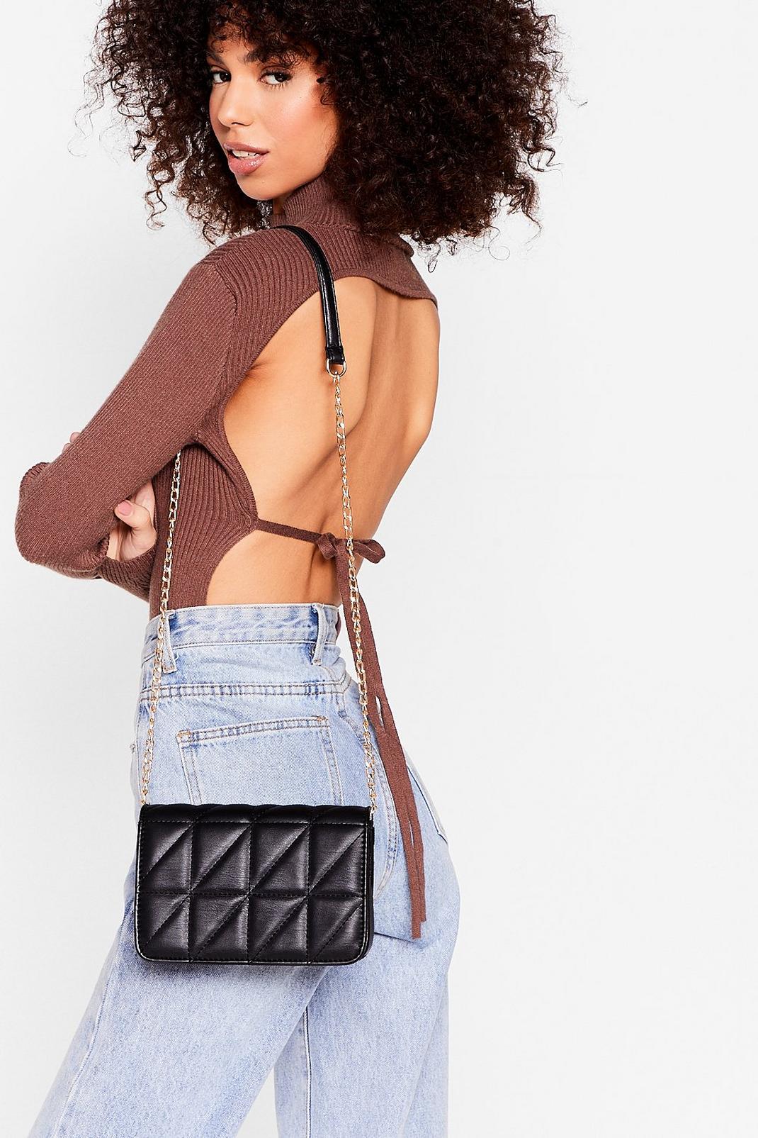 Black Pu Quilted Crossbody Bag image number 1