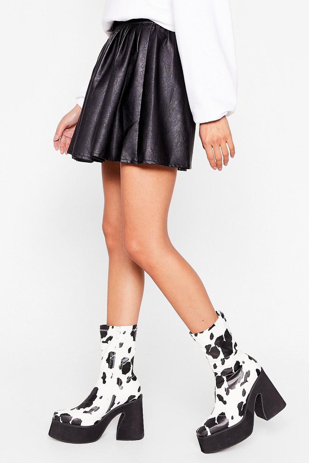 Black Cow Print Chunky Platform Sock Boots image number 1