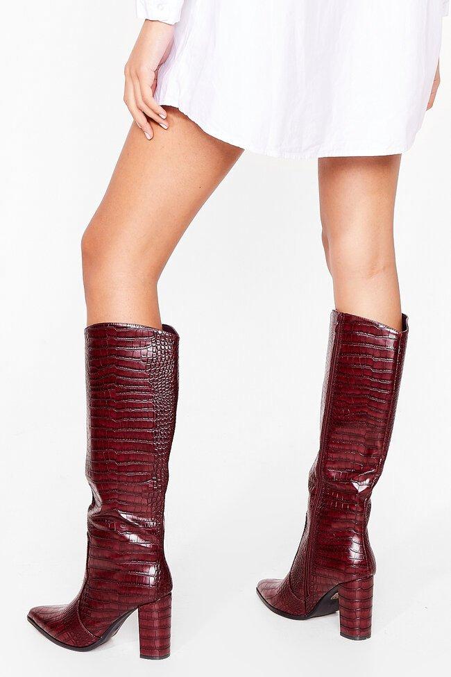 Burgundy croc discount knee high boots