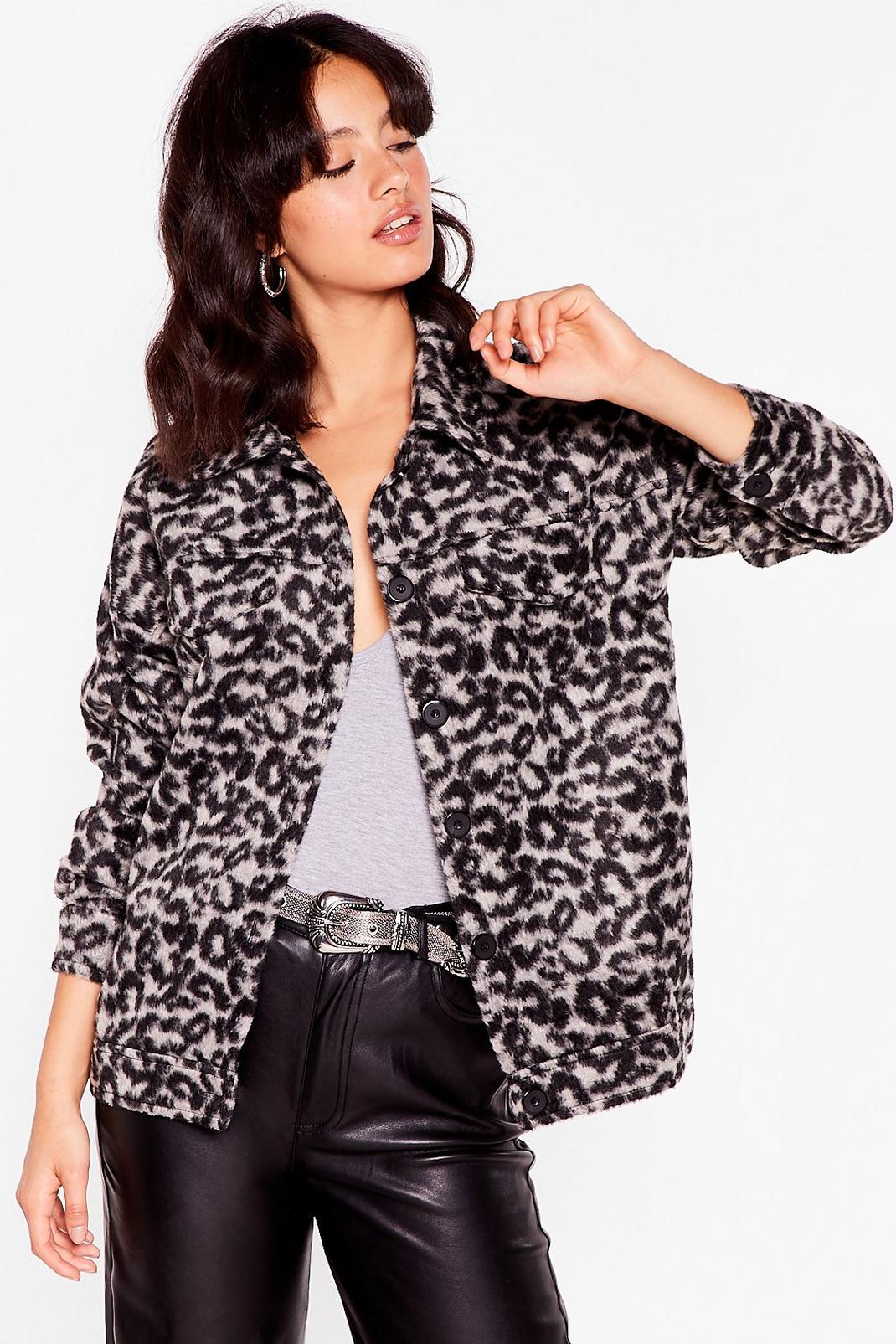 Veste chemise en fausse fourrure à imprimé léopard Faussement sauvage, Grey image number 1