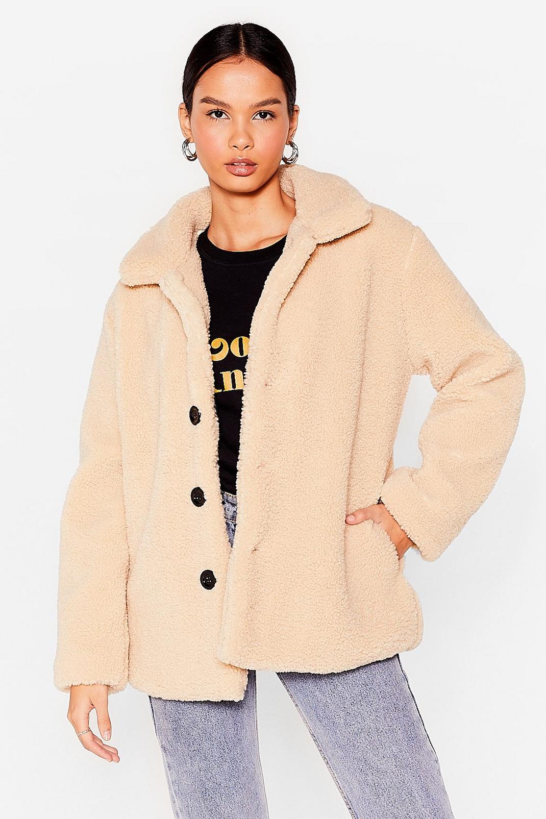 Beige Changing of the Seasons Faux Shearling Relaxed Coat image number 1