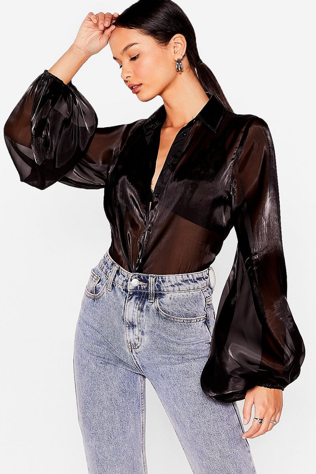 Black Sleeve It to 'Em High Shine Relaxed Blouse image number 1