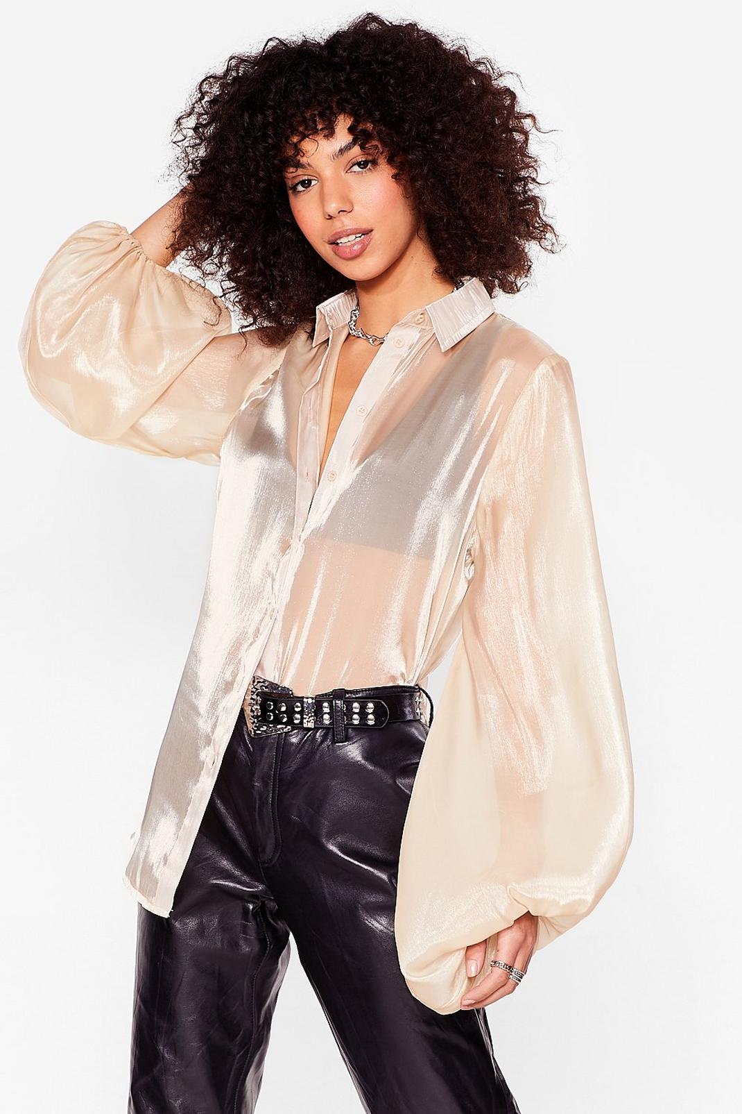 Cream Sleeve It to 'Em High Shine Relaxed Blouse image number 1