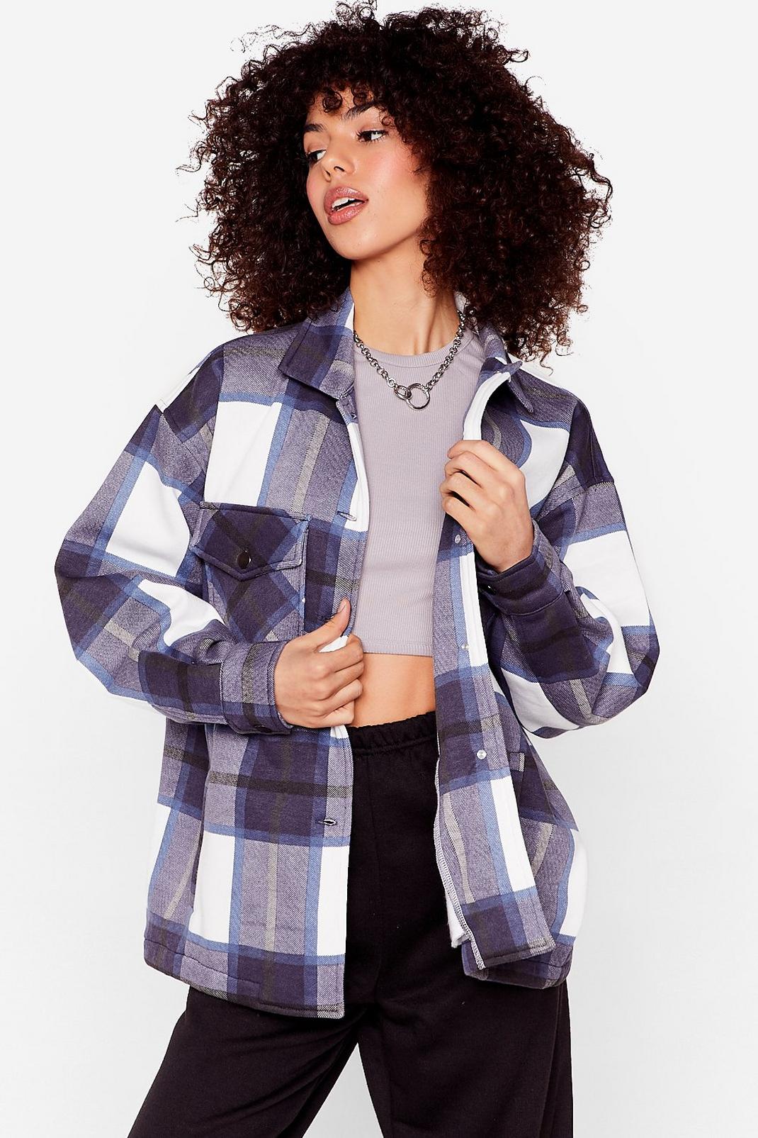 Navy Check Button Down Oversized Shacket image number 1