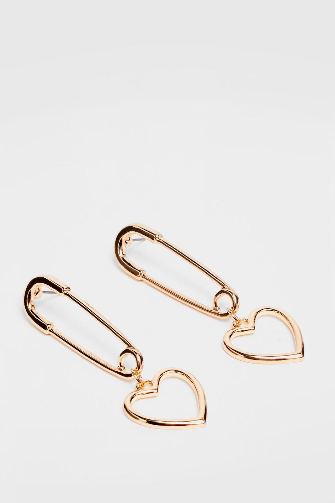Safety Pin Heart Drop Earrings image number 1