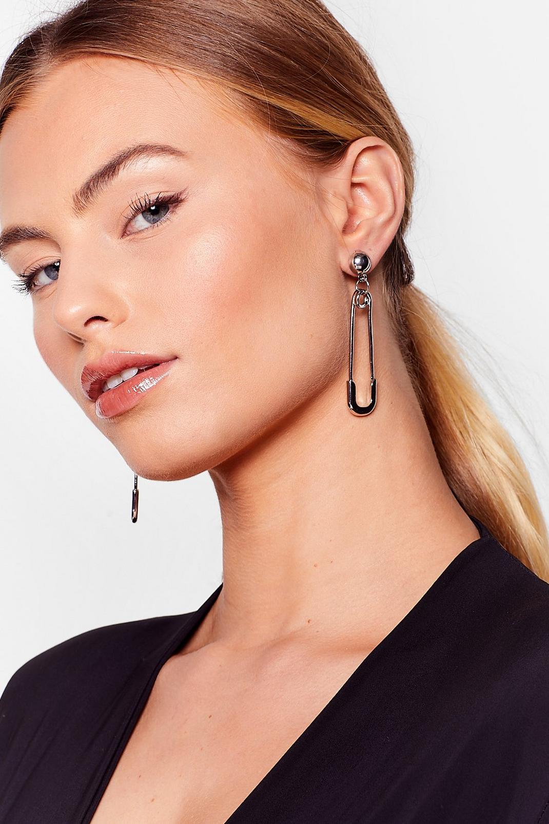 Silver Get It Down On Paperclip Drop Earrings image number 1