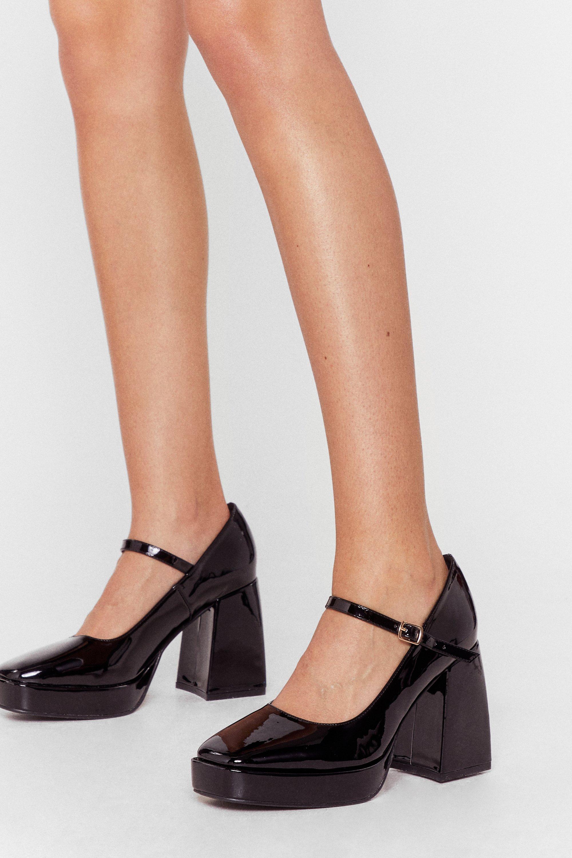 ASOS Design Wide Fit Penny Platform Mary Jane Heeled Shoes