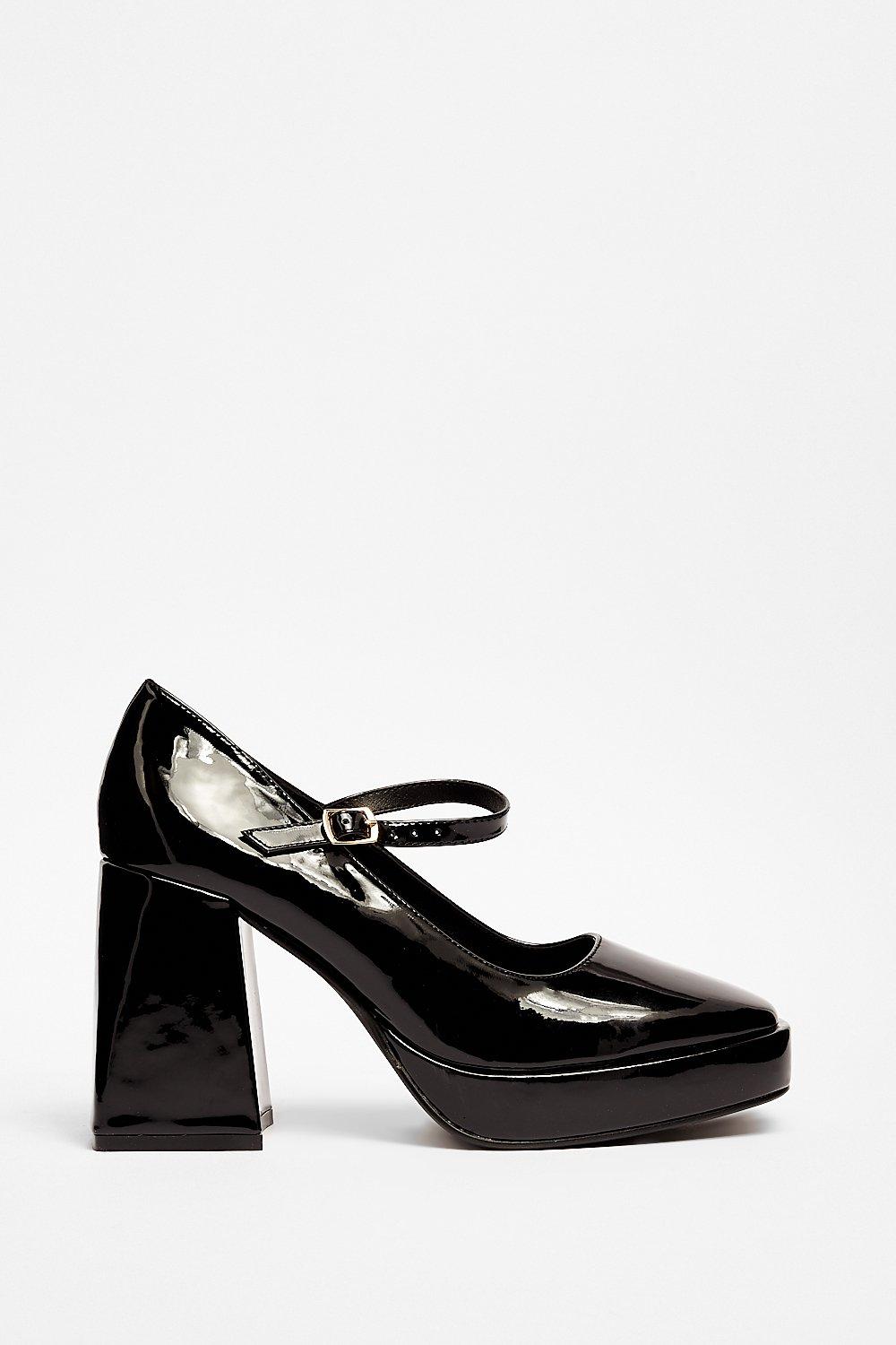 Patent Faux Leather Flare Heel Mary Jane Shoes