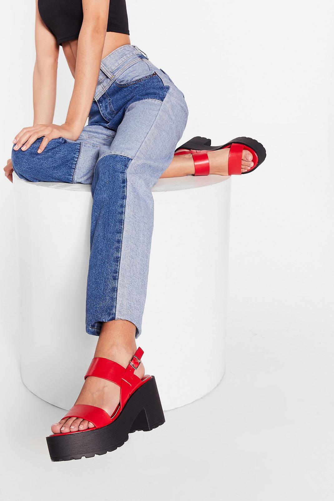 Red Faux Leather Slingback Platform Sandals image number 1