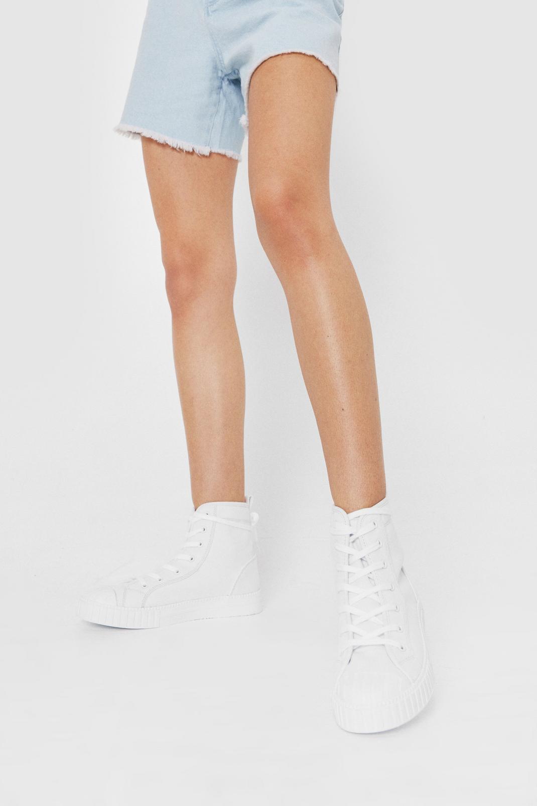White Canvas Contrast Stitch High Top Sneakers image number 1