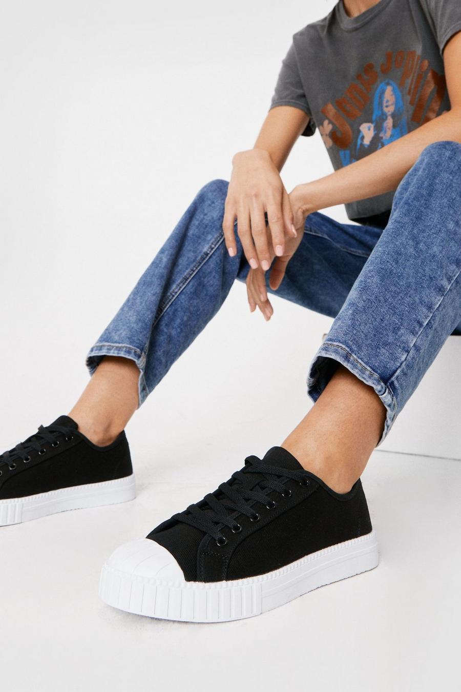 Canvas Ribbed Sole Lace Up Sneakers