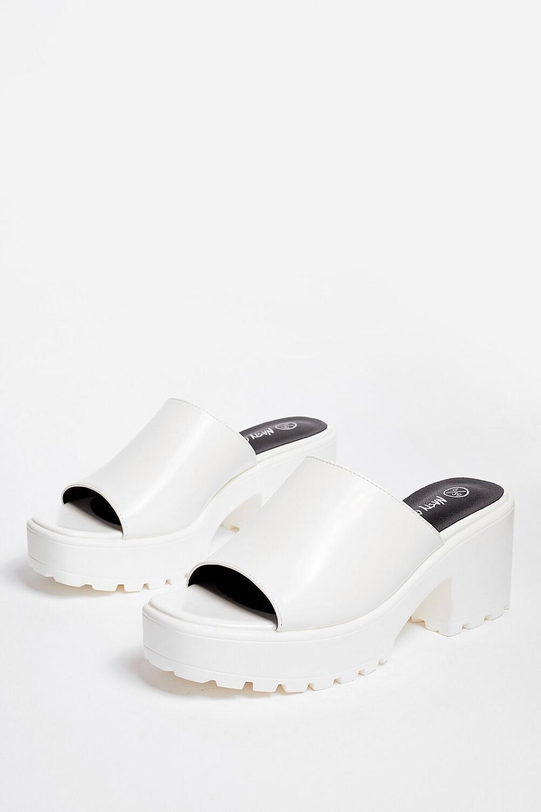 White Cleated Chunky Open Toe Mules image number 1