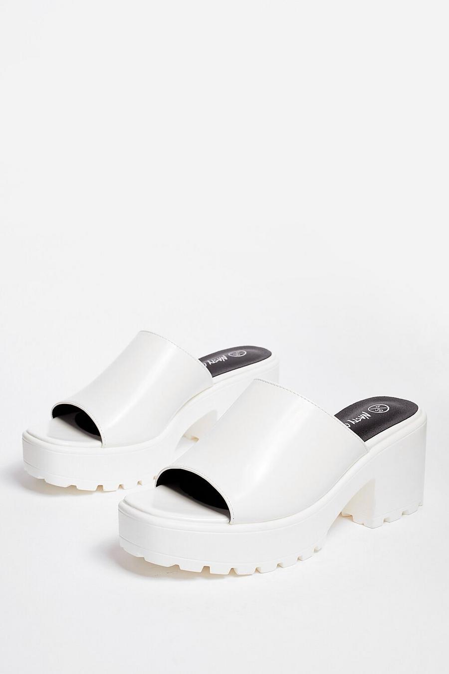 Chunky White Buckle Platform Slip On Sliders Sandals Strappy Wedge 