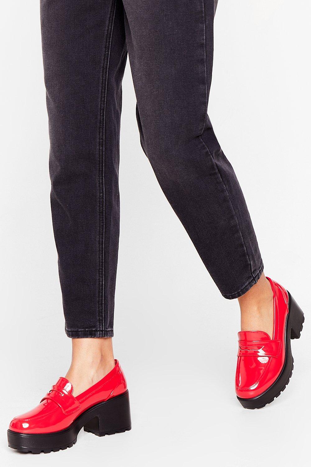 patent heeled loafers