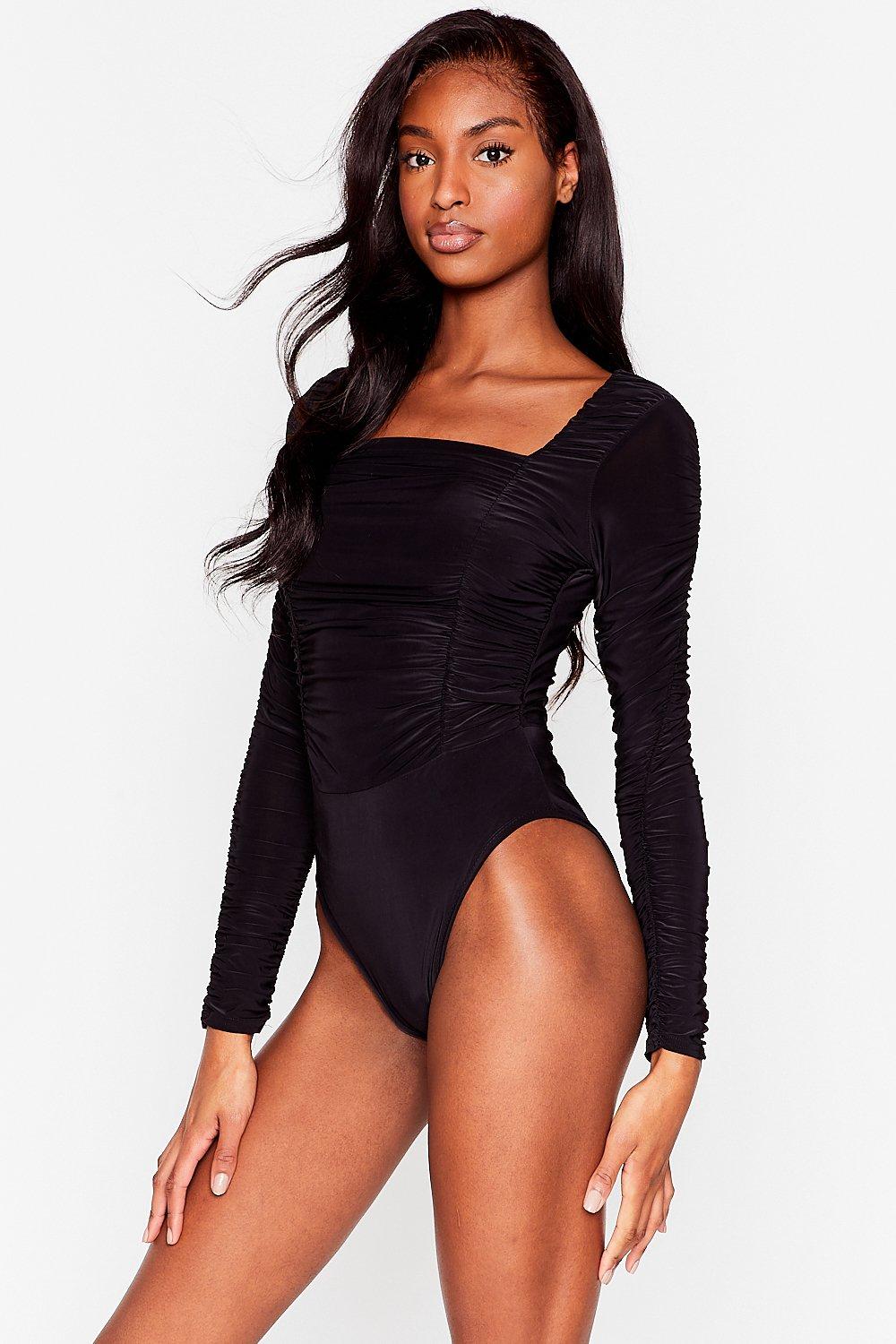 Long Sleeve Square Neck Slinky Bodysuit