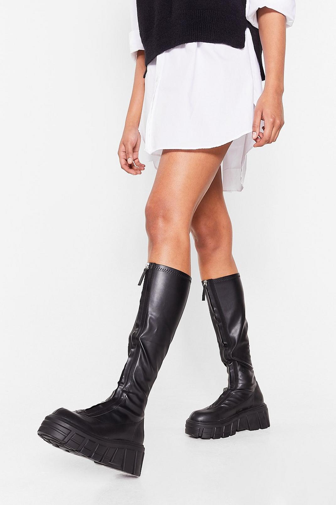 Black Faux Leather Calf High Rain Boots image number 1