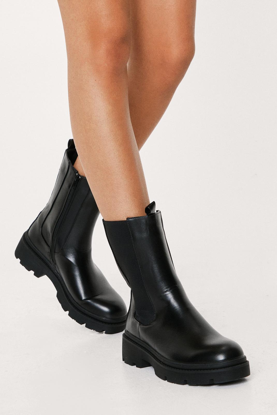 Black Cleated High Ankle Chelsea Boots image number 1
