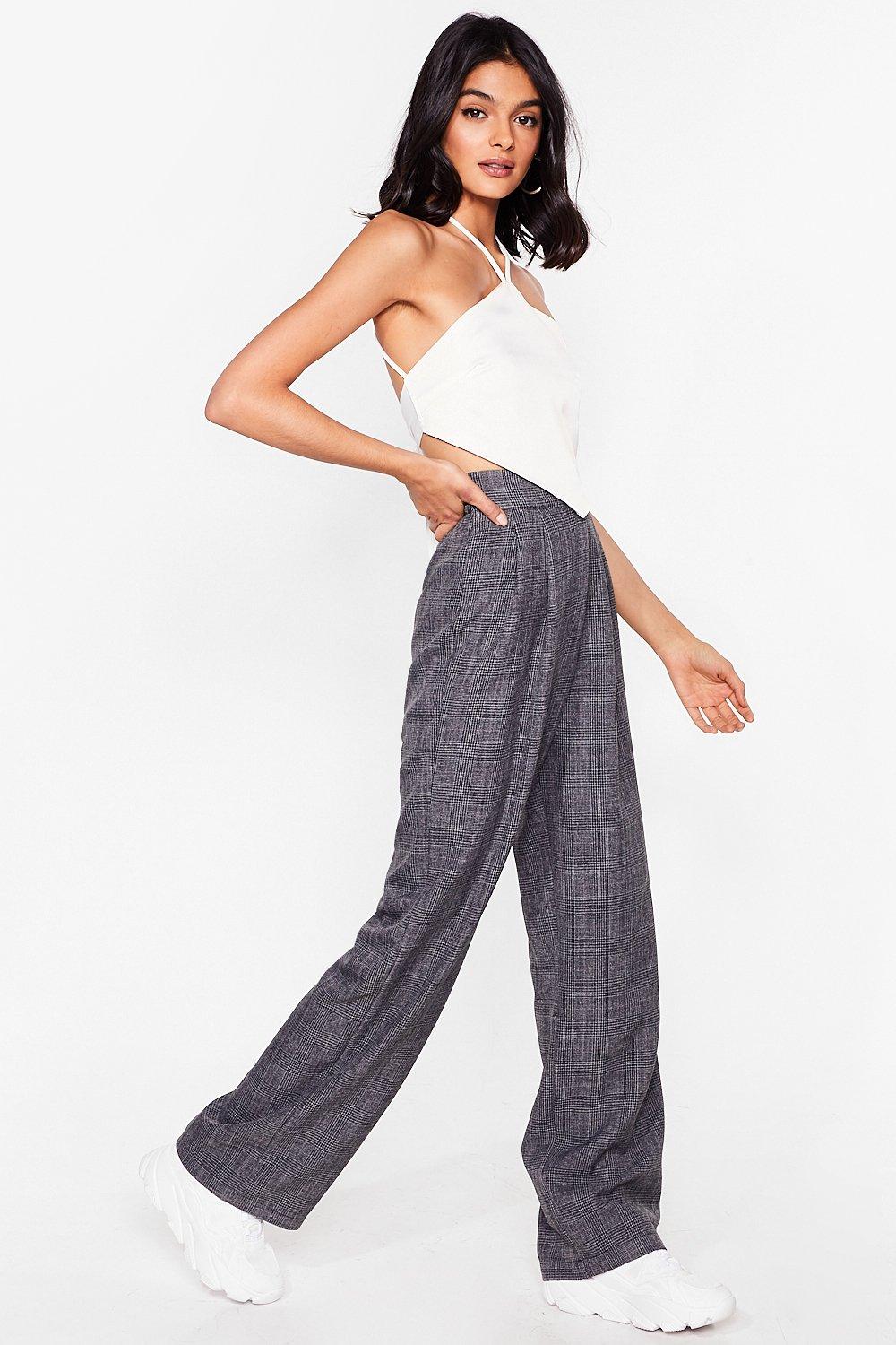 Loose Wide Leg Check Pants