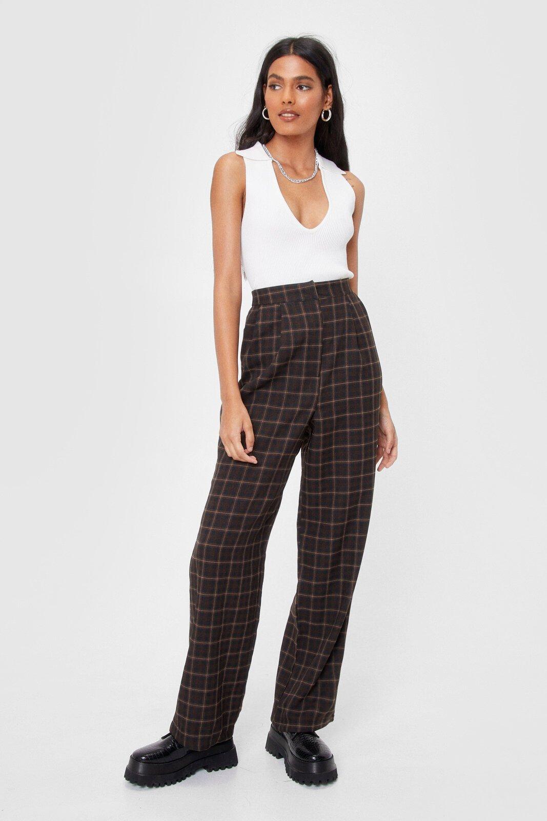 Plaid trousers hot sale high waisted