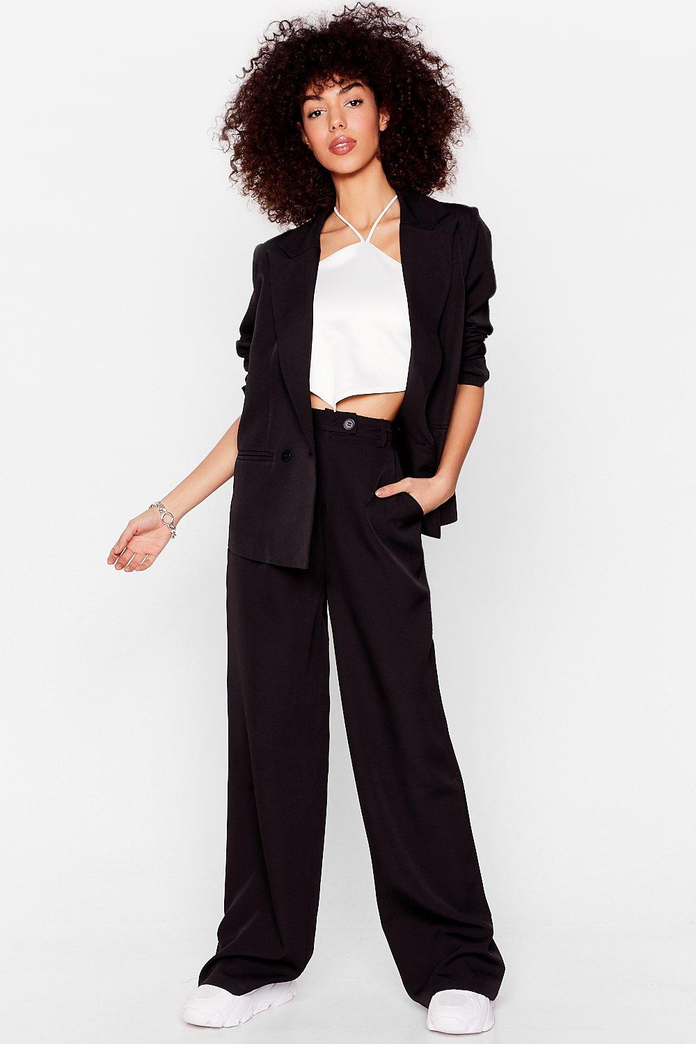 black wide leg trouser suit