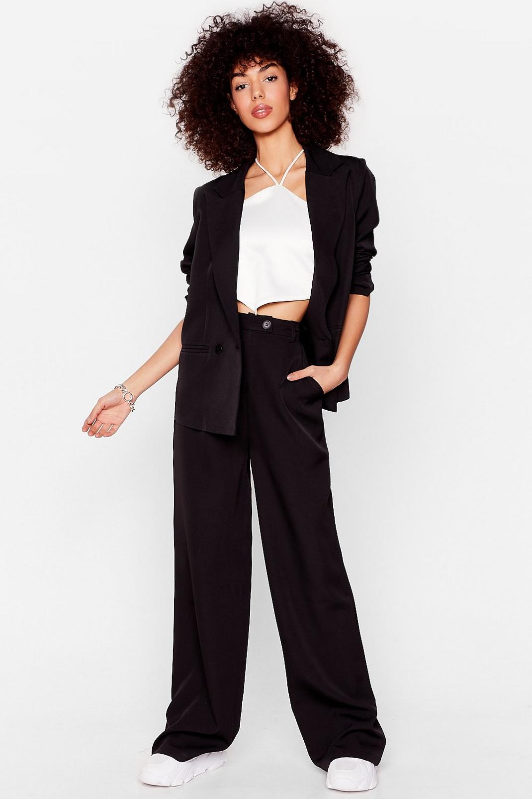 Black Tailored Wide Leg High Waisted Pants image number 1