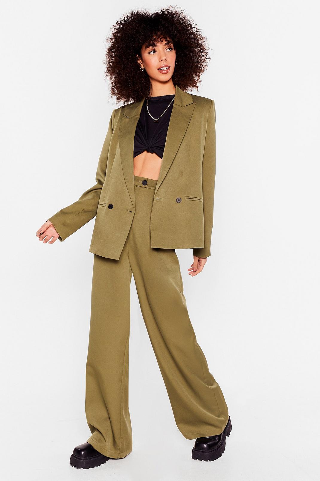 Olive Striding It Out Wide-Leg High-Waisted Pants image number 1