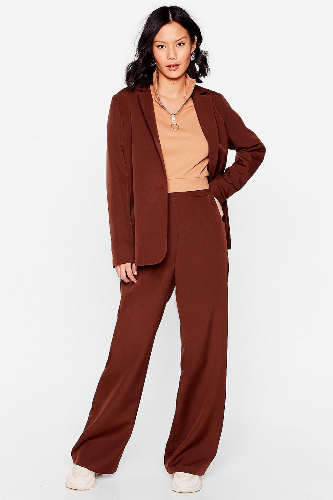 Chocolate Board Meeting High-Waisted Wide-Leg Trousers image number 1