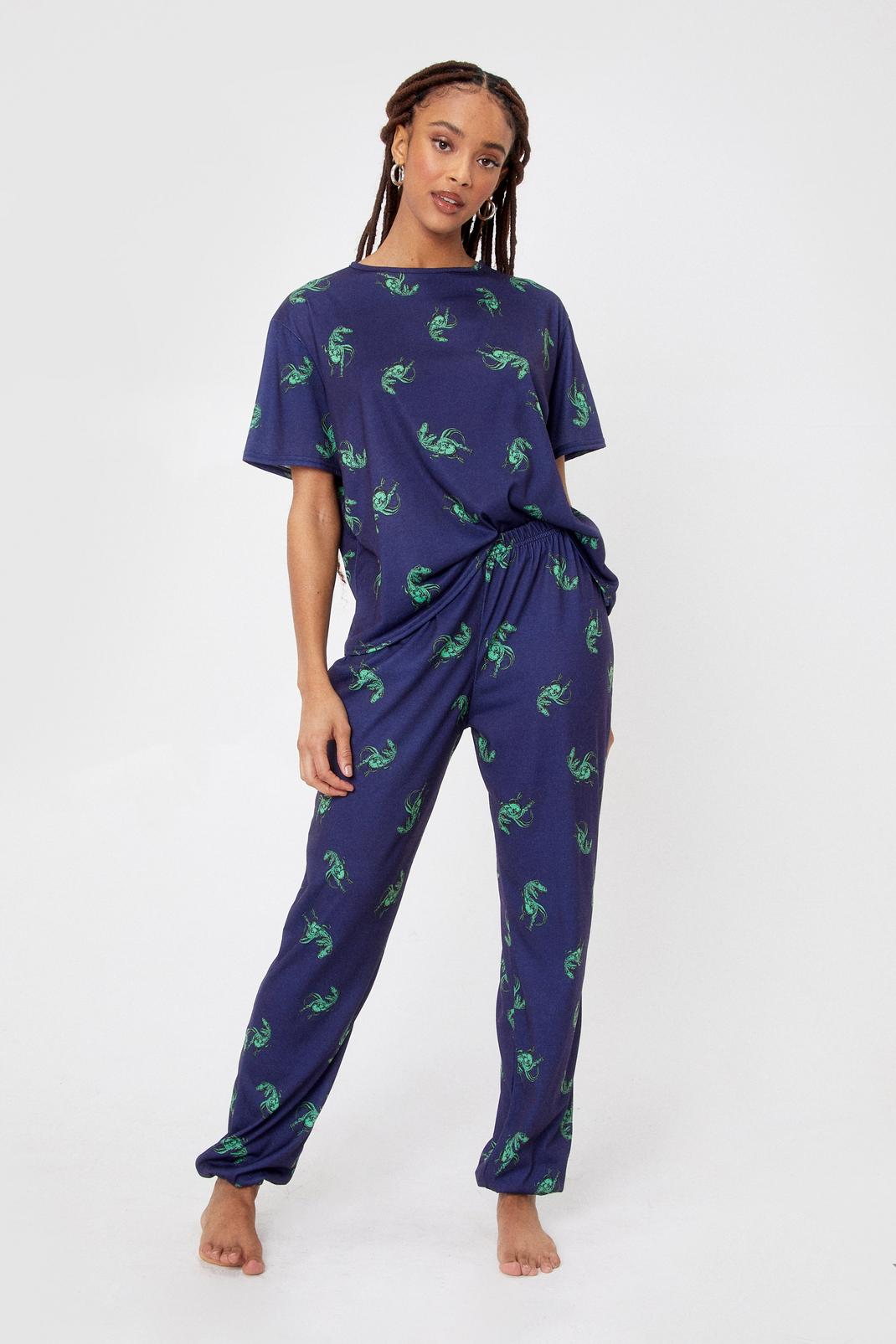Navy Find Roar Wild Dinosaur Sweatpants Pajama Set image number 1
