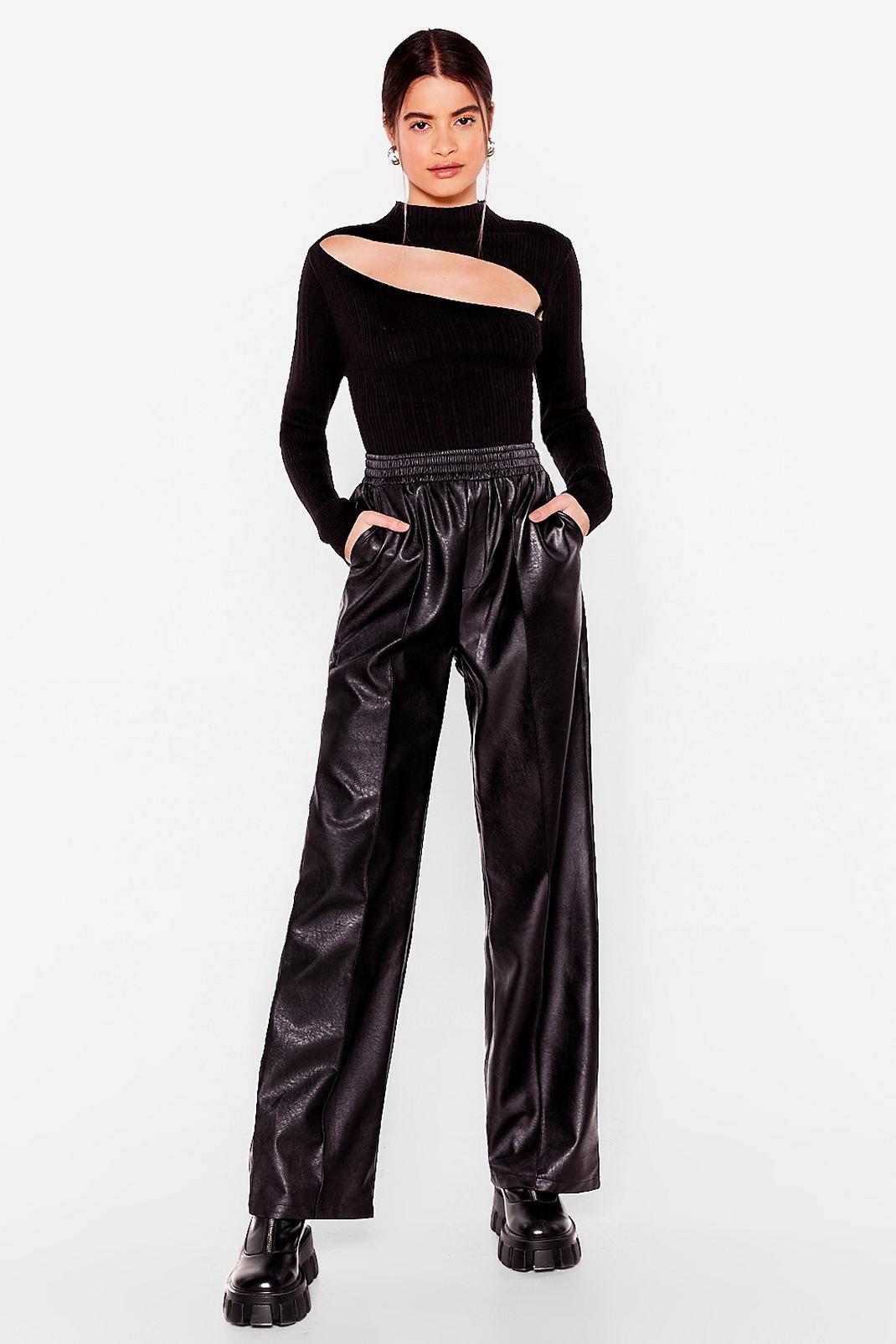 Black Faux Leather Forget That Wide-Leg Pants image number 1
