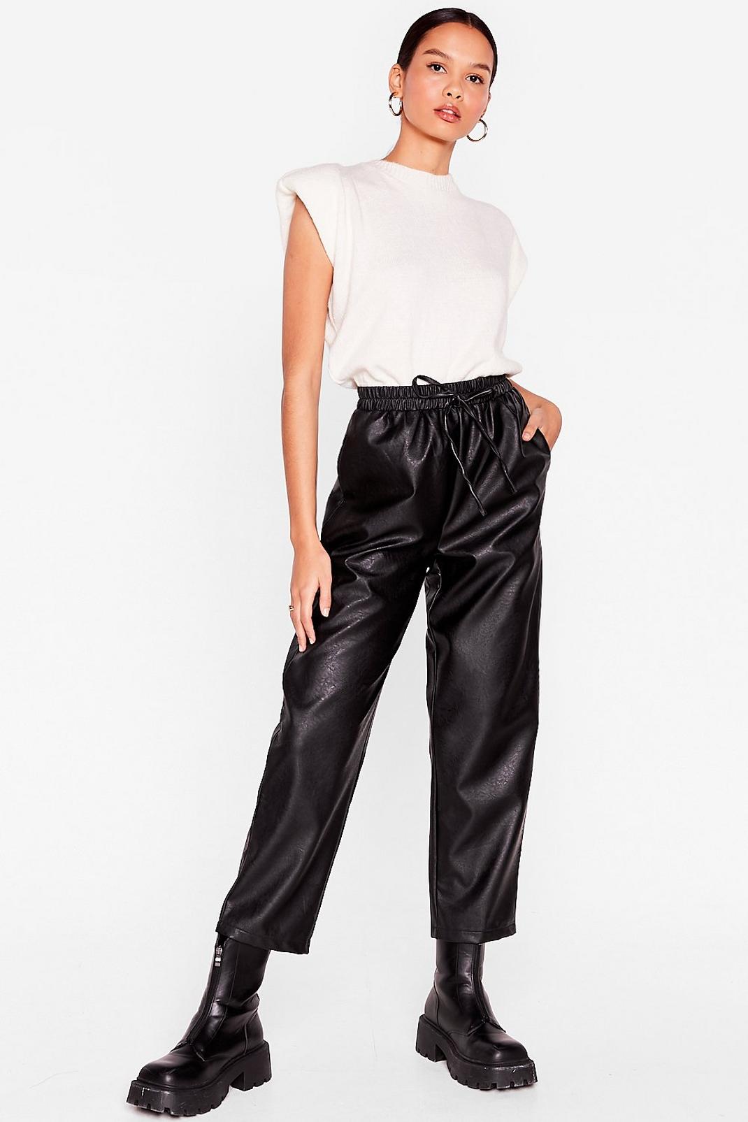 Black Faux Leather Cropped Sweatpants image number 1