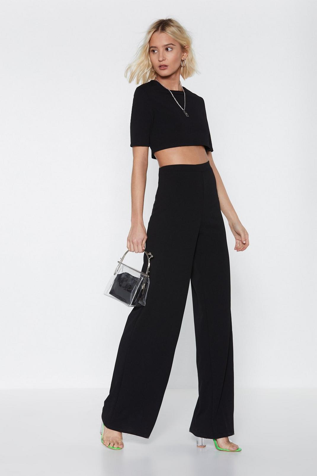 Black Everything's About Tee Wide-Leg Pants Set image number 1