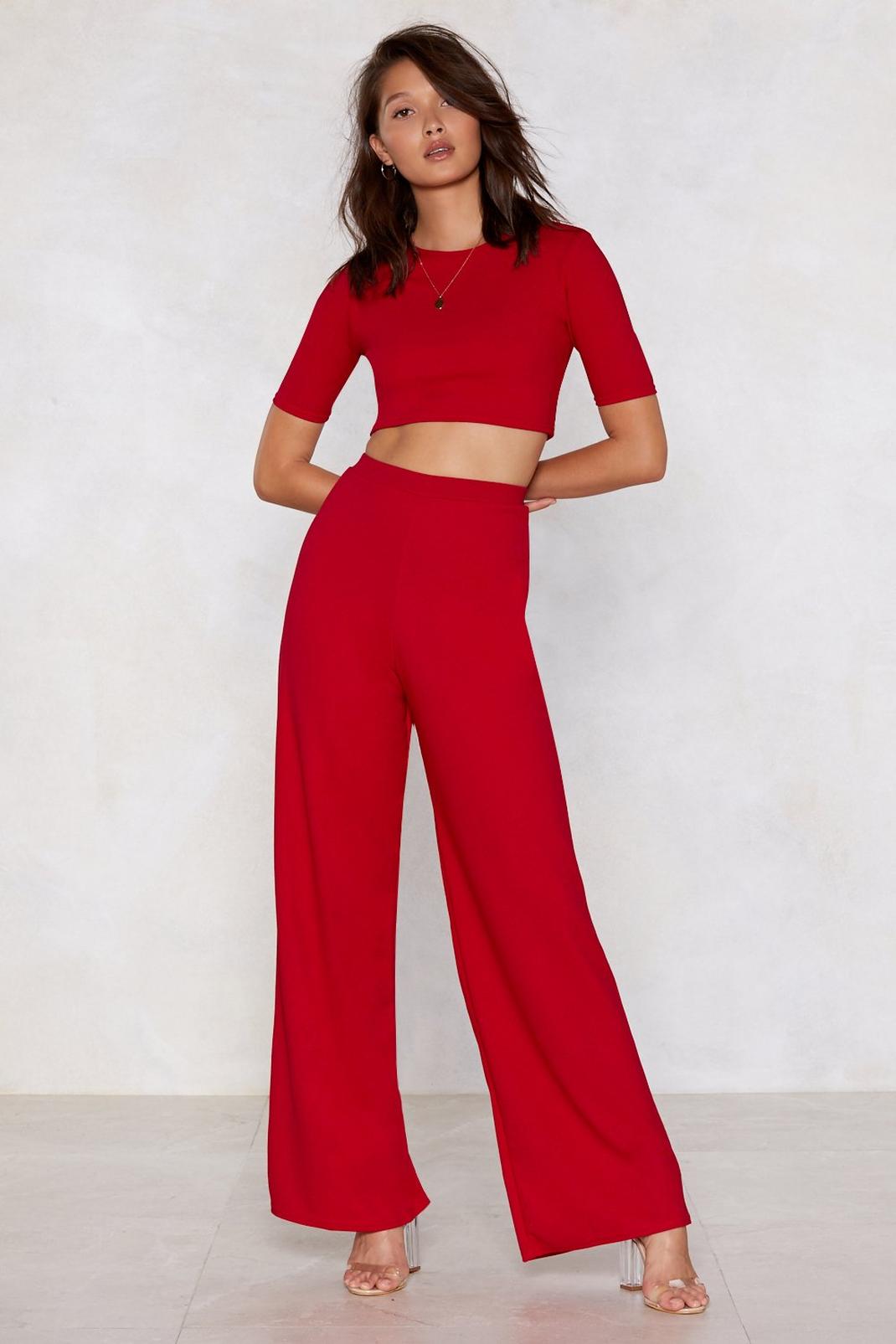 Red Everything's About Tee Wide-Leg Pants Set image number 1