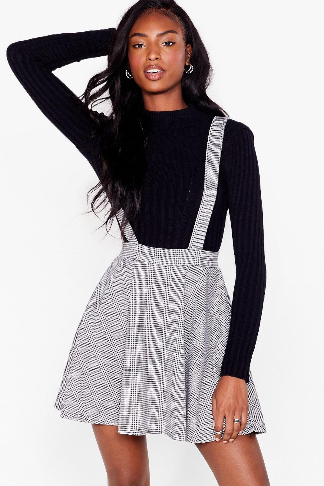 Grey Houndstooth Loose Pinafore Mini Skirt image number 1
