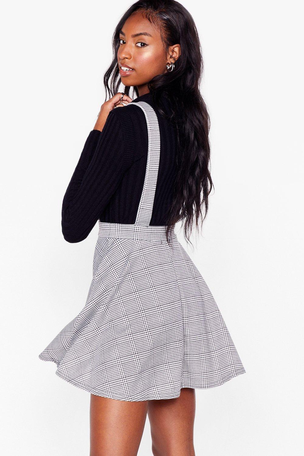 Houndstooth Loose Pinafore Mini Skirt