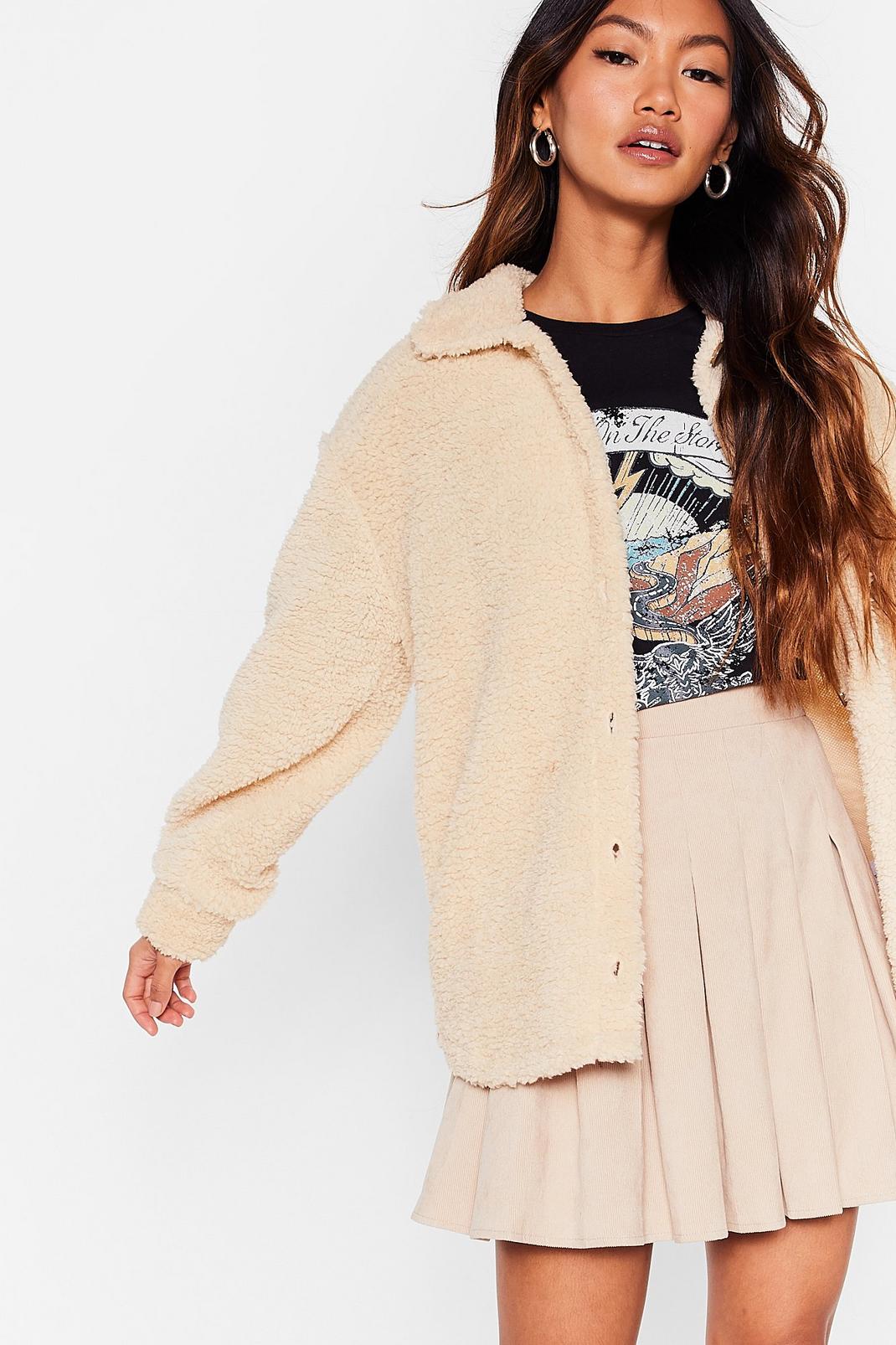 Stone Oversized Button Down Sherpa Jacket image number 1