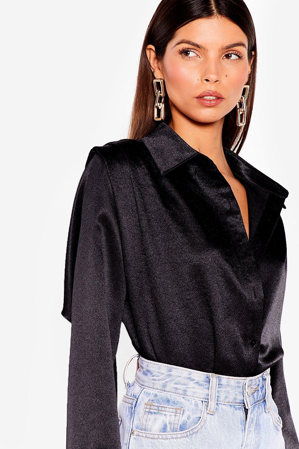 A Weight Off Your Shoulder Pad Satin Shirt