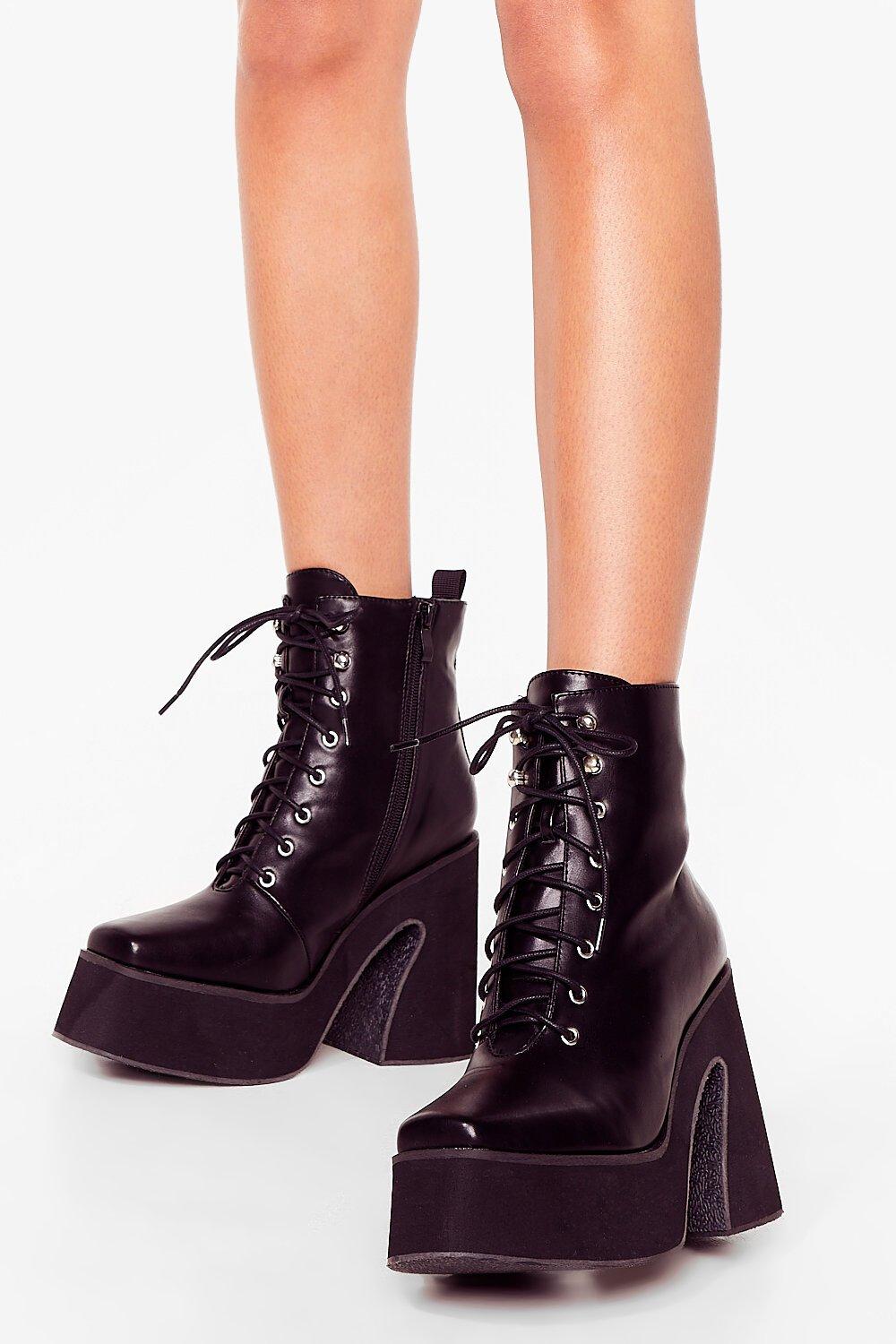 That s Flare Enough Lace Up Platform Boots Nasty Gal