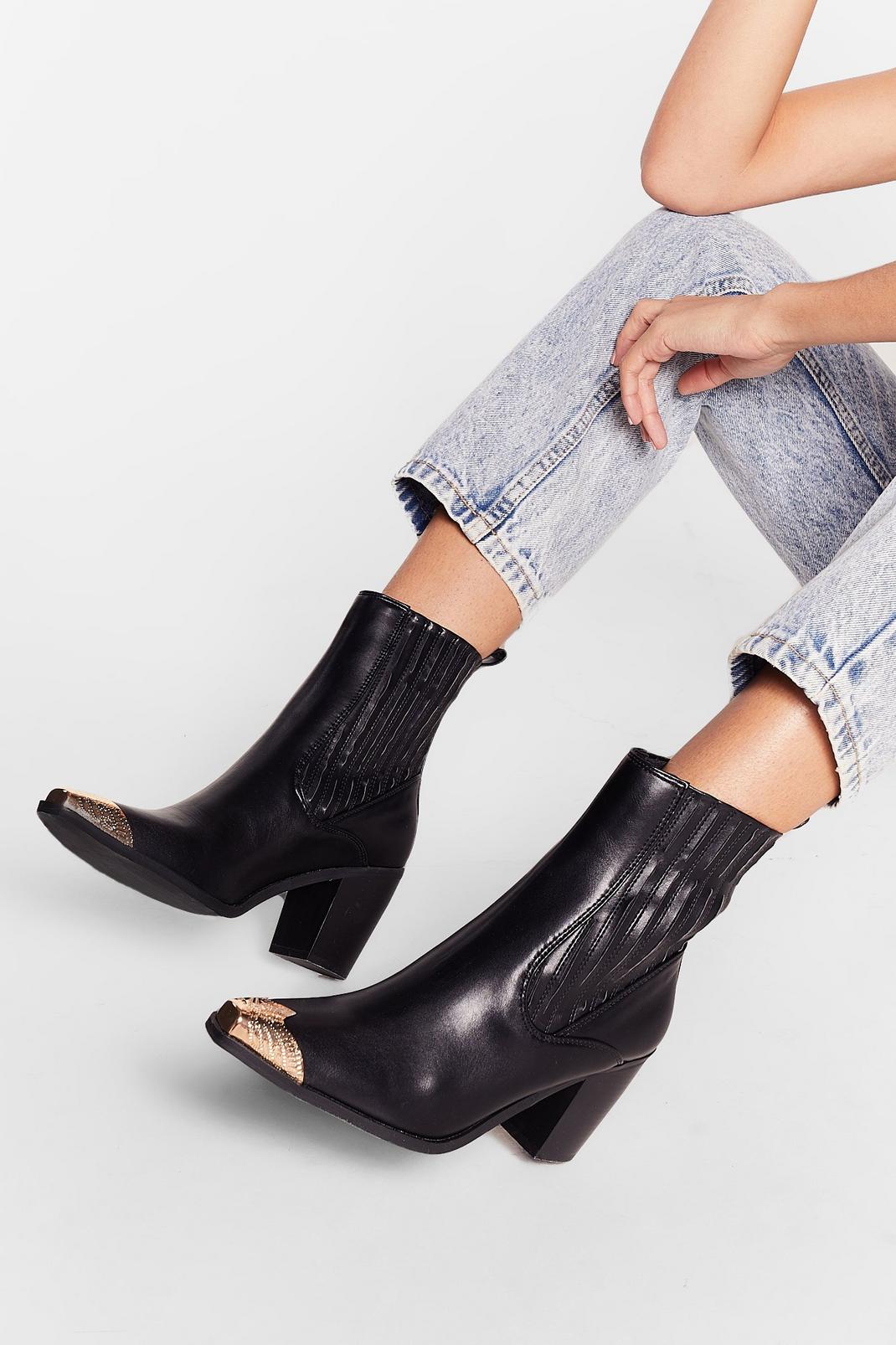 Metal Toe Cap Heeled Ankle Boots image number 1