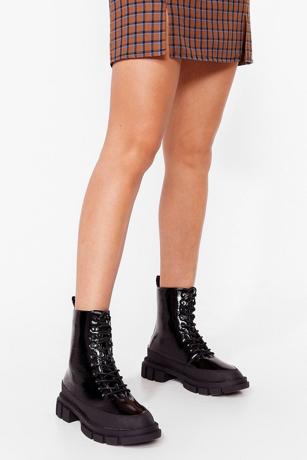 Patent Lace Up Heeled Boots image number 1