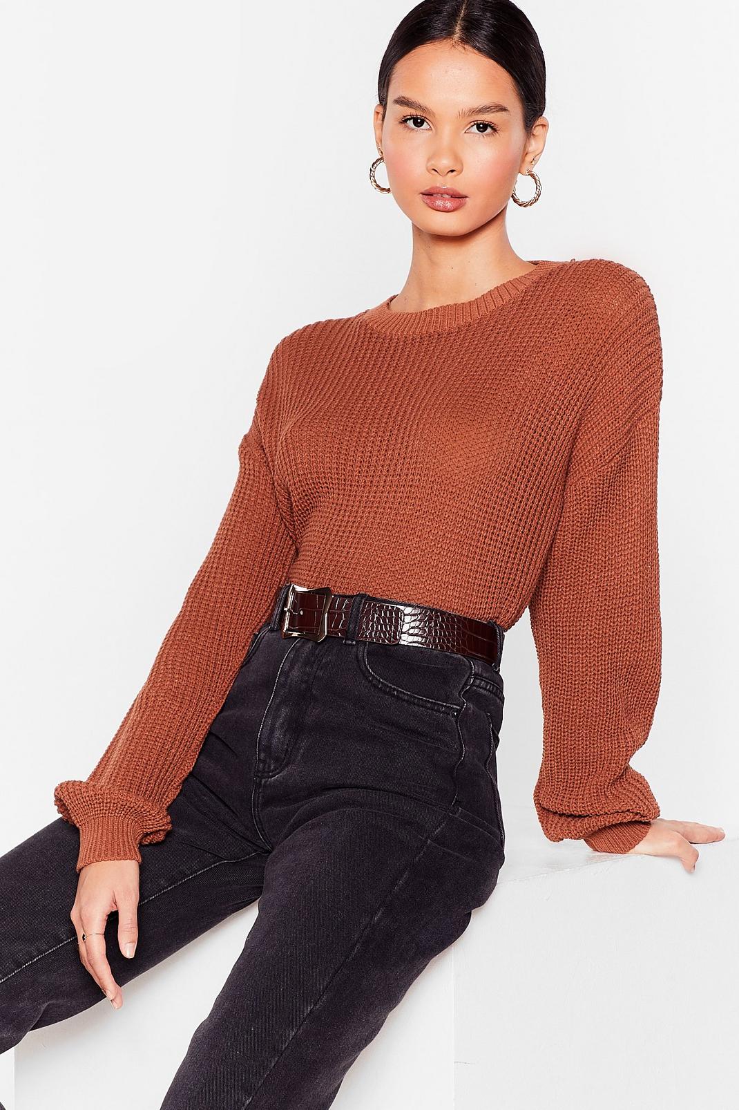 Toffee Chunky Knit Crew Neck Jumper image number 1