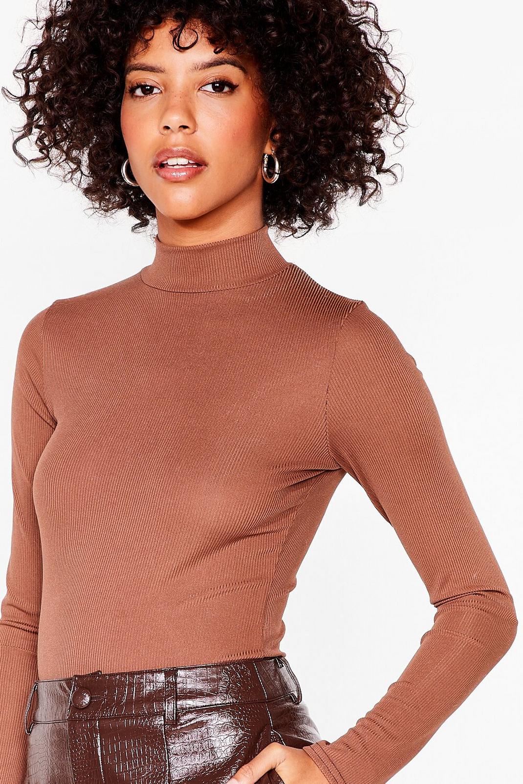 Chocolate Our Turtleneck of the Woods Ribbed Knit Top image number 1