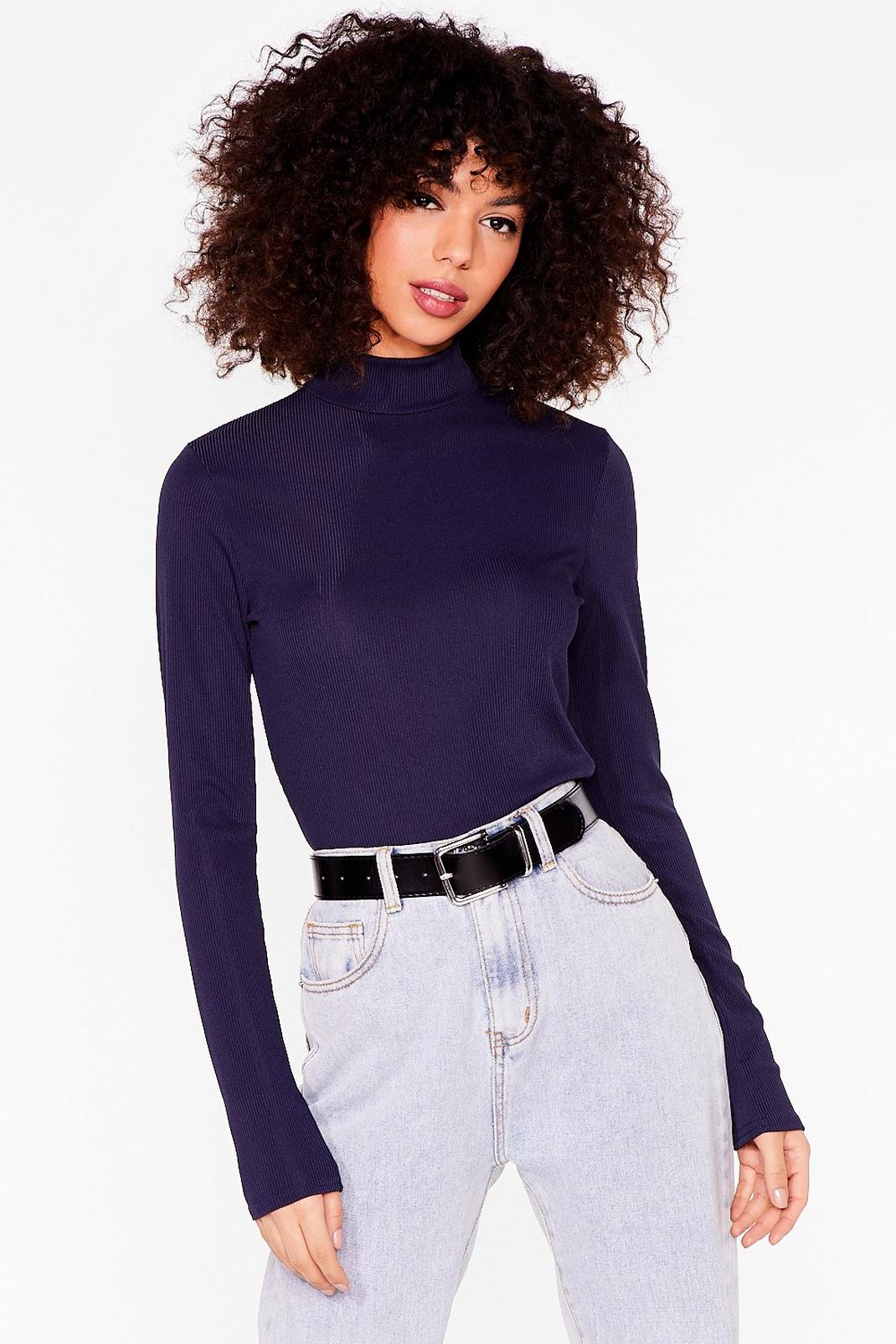 Navy Our Turtleneck of the Woods Ribbed Knit Top image number 1