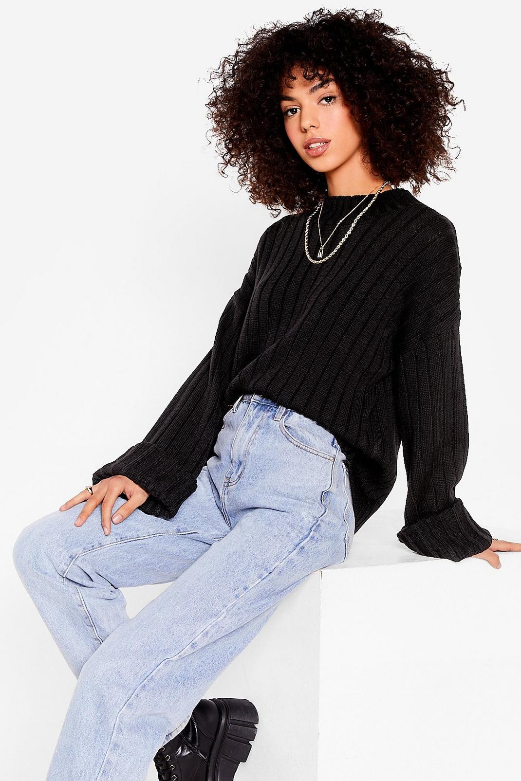Black Keep Knit on the Down Low Ribbed Knit Jumper image number 1