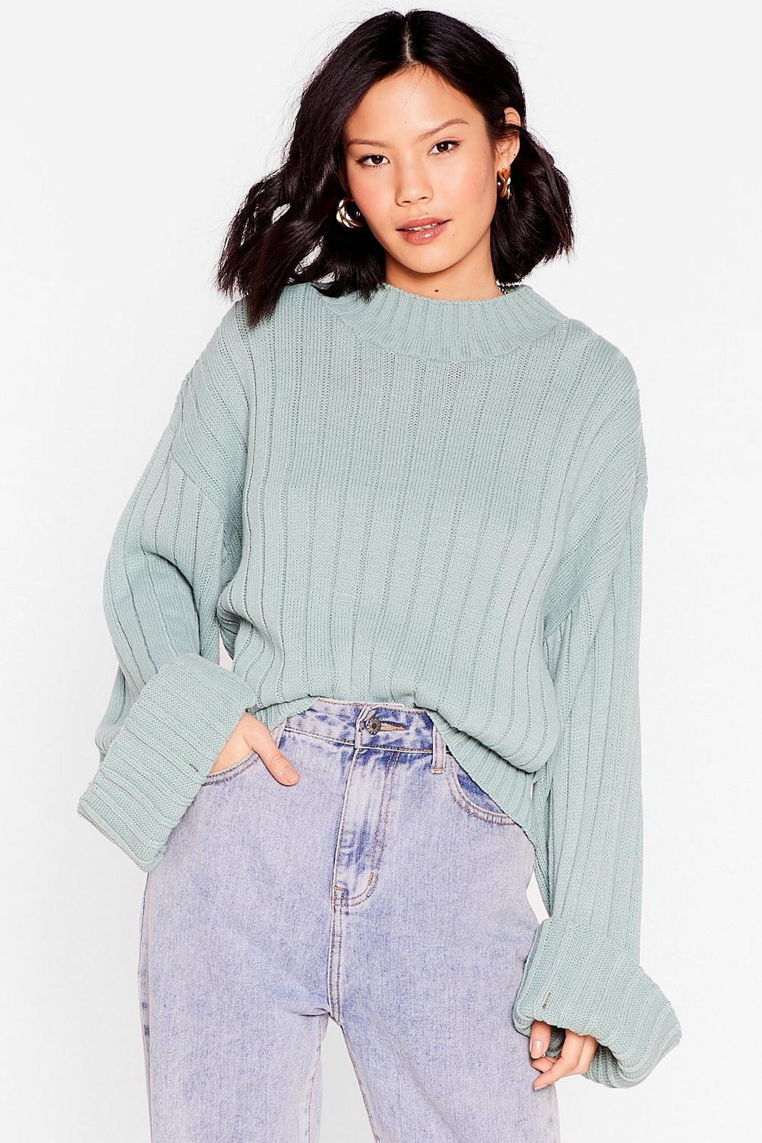 Sage Keep Knit on the Down Low Ribbed Knit Jumper image number 1